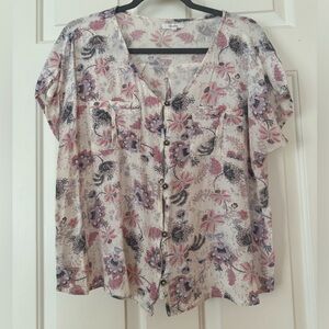 Maurices Floral Button Down Shirt Blouse, Large
